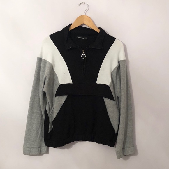 Boohoo Sweaters - Colour Block Zip Pull Oversized Sweater